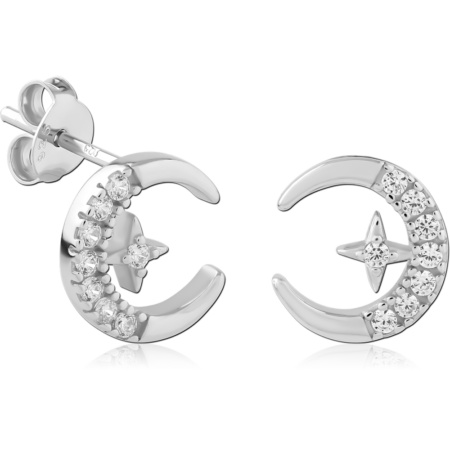 STERLING SILVER 925 PLATED JEWELED EAR STUDS PAIR