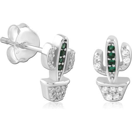 STERLING SILVER 925 PLATED JEWELED EAR STUDS PAIR