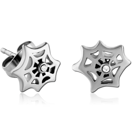 SURGICAL STEEL EAR STUDS PAIR - SPIDER WEB