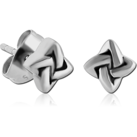 SURGICAL STEEL EAR STUDS PAIR - ENTANGLED LINES AS SQUARE