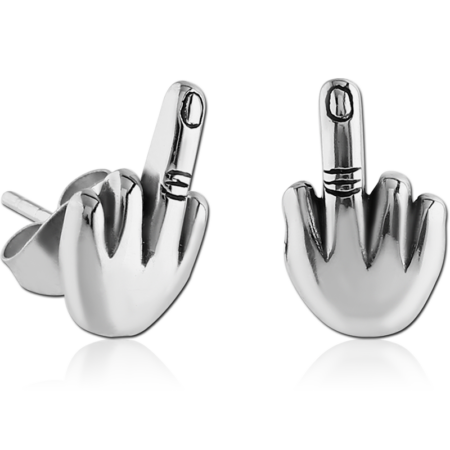 SURGICAL STEEL EAR STUDS PAIR - MIDDLE FINGER