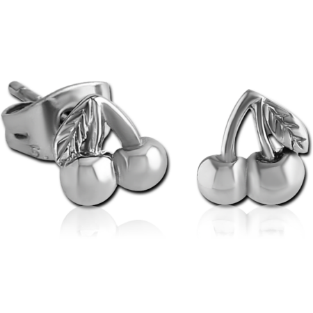 SURGICAL STEEL EAR STUDS PAIR - CHERRY
