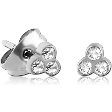 SURGICAL STEEL PREMIUM CRYSTAL TRINITY JEWELED EAR STUDS PAIR