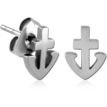 SURGICAL STEEL EAR STUDS PAIR - ANCHOR