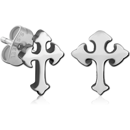 SURGICAL STEEL EAR STUDS PAIR - CROSS