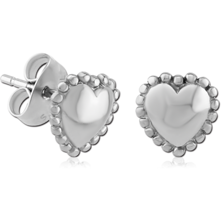 SURGICAL STEEL EAR STUDS PAIR - HEART