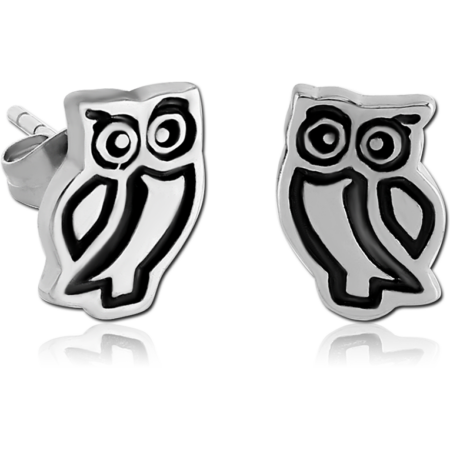 SURGICAL STEEL EAR STUDS PAIR - OWL
