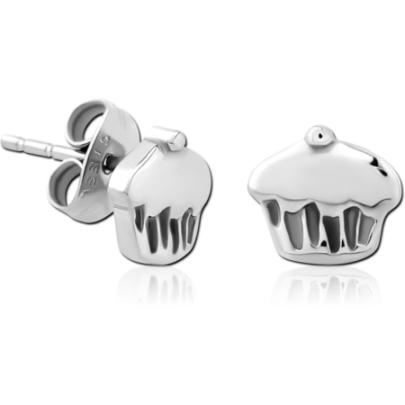 SURGICAL STEEL EAR STUDS PAIR - CUPCAKE