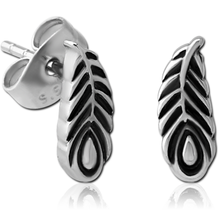 SURGICAL STEEL EAR STUDS PAIR - FEATHER