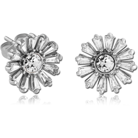 SURGICAL STEEL JEWELED EAR STUDS PAIR - FLOWER