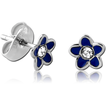SURGICAL STEEL VALUE JEWELED EAR STUDS PAIR WITH ENAMEL - FLOWER