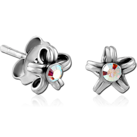 SURGICAL STEEL VALUE JEWELED EAR STUDS PAIR - FLOWER