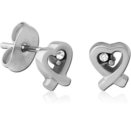SURGICAL STEEL VALUE JEWELED EAR STUDS PAIR - HEART