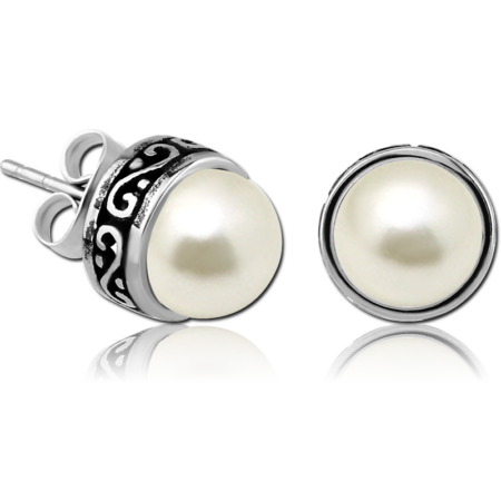 SURGICAL STEEL EAR STUDS WITH SYNTHETIC PEARLS PAIR
