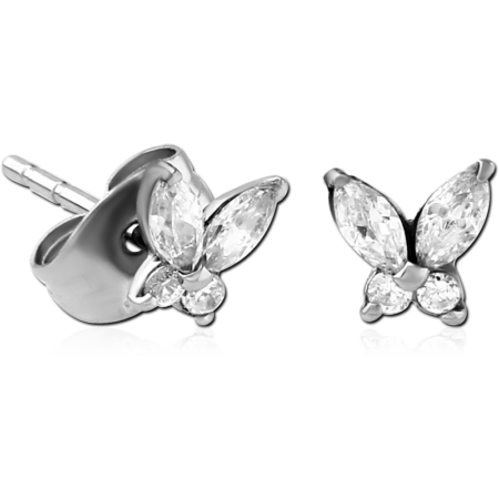 SURGICAL STEEL JEWELED EAR STUDS PAIR - BUTTEFLY