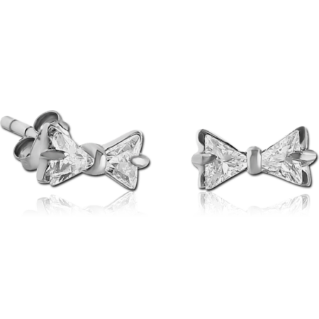SURGICAL STEEL JEWELED EAR STUDS PAIR - BOW SLIM