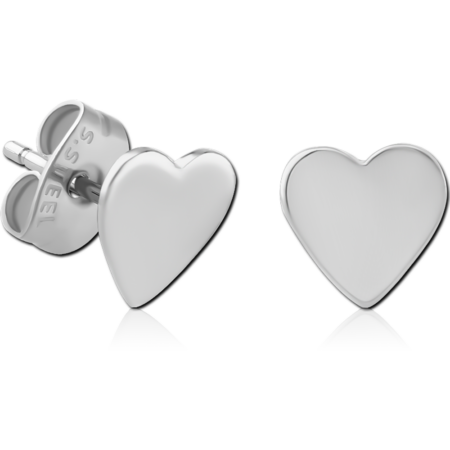 SURGICAL STEEL EAR STUDS PAIR - HEART FLAT