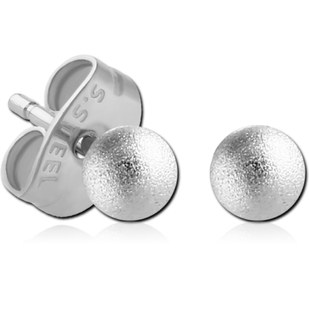 SURGICAL STEEL EAR STUDS PAIR - SANDBLAST BALL 5MM