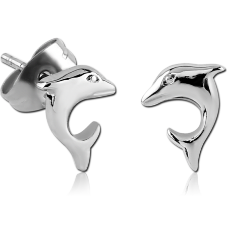 SURGICAL STEEL EAR STUDS PAIR - DOLPHIN