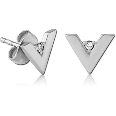 SURGICAL STEEL JEWELED EAR STUDS PAIR - V