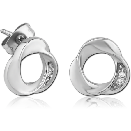 SURGICAL STEEL JEWELED EAR STUDS PAIR - TWIST CIRCLE
