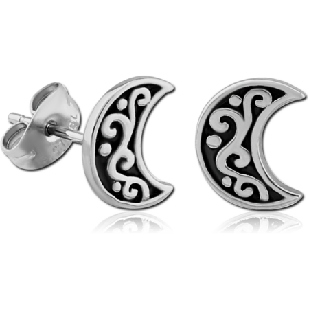 SURGICAL STEEL EAR STUDS PAIR-MOON