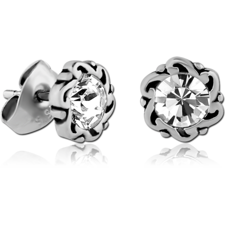 SURGICAL STEEL JEWELED EAR STUDS PAIR - FANCY CIRCLE