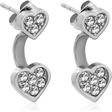 SURGICAL STEEL JEWELED BACK EARRINGS WITH STUD PAIR - HEART