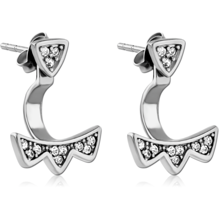 SURGICAL STEEL JEWELED BACK EARRINGS WITH STUD PAIR - TRIANGLE