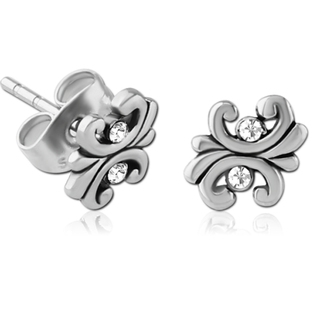 SURGICAL STEEL JEWELED EAR STUDS PAIR - FILIGREE