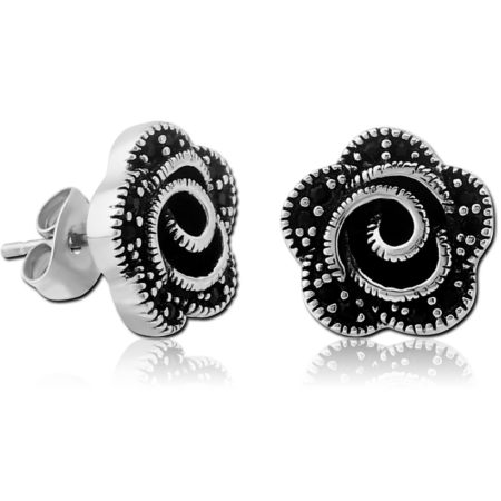 SURGICAL STEEL JEWELED EAR STUDS - FLOWER