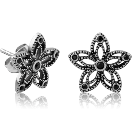 SURGICAL STEEL JEWELED EAR STUDS - FLOWER