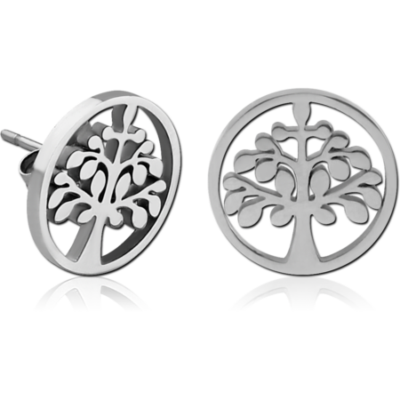SURGICAL STEEL EAR STUDS PAIR - TREE