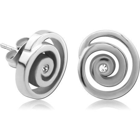 SURGICAL STEEL JEWELED EAR STUDS PAIR - SPIRAL
