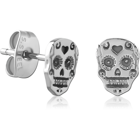 SURGICAL STEEL EAR STUDS PAIR - FANCY SKULL