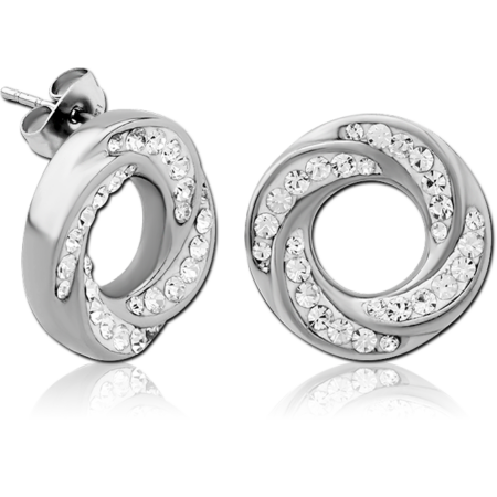 SURGICAL STEEL CRYSTALINE JEWELED EAR STUDS PAIR - SPIRAL