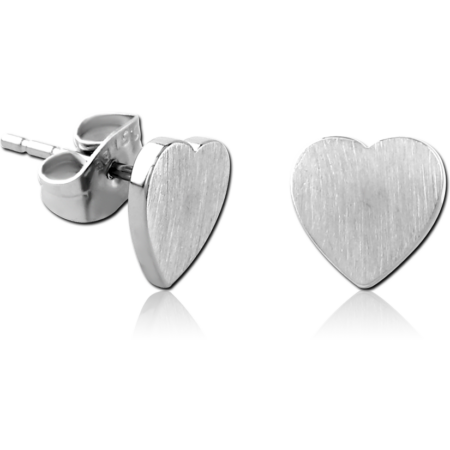 SURGICAL STEEL EAR STUDS PAIR - HEART FLAT