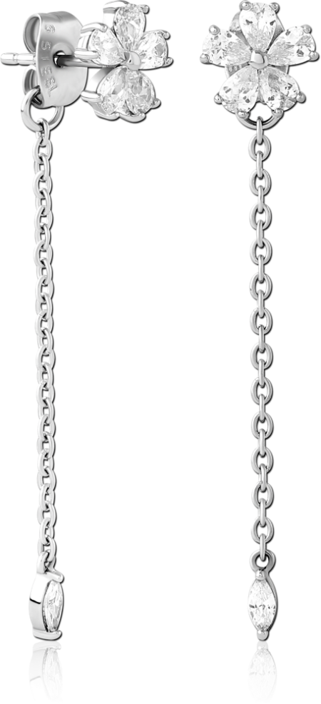 SURGICAL STEEL JEWELED CHAIN EAR STUDS PAIR