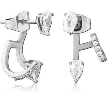 SURGICAL STEEL JEWELED BACK EARRINGS WITH STUD PAIR