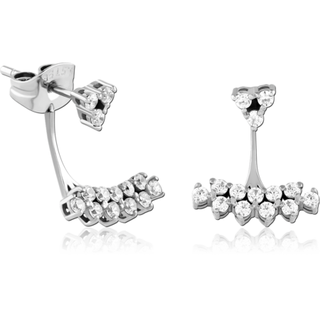 SURGICAL STEEL JEWELED BACK EARRINGS WITH STUD PAIR