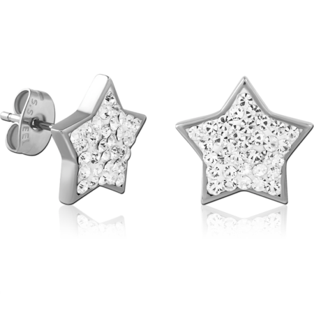 SURGICAL STEEL CRYSTALINE JEWELED EAR STUDS PAIR - STAR
