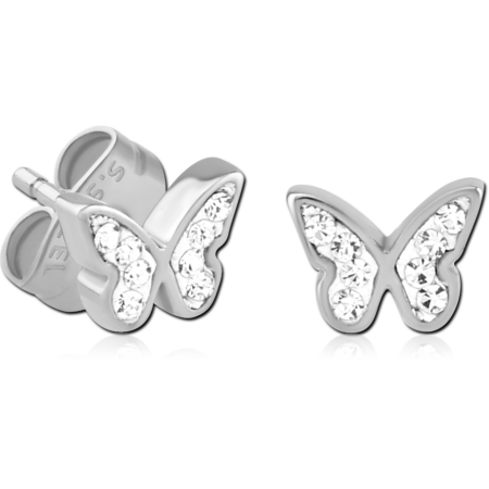 PAIR OF SURGICAL STEEL CRYSTALINE JEWELED EAR STUDS-BUTTERFLY