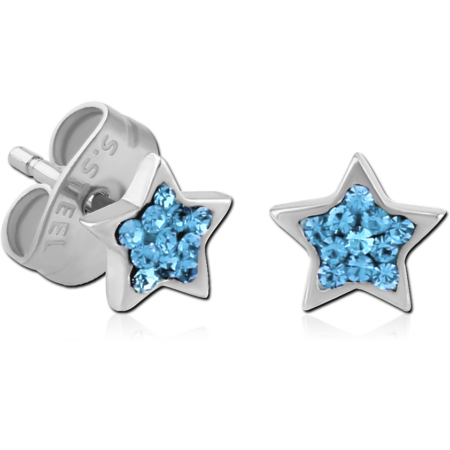 PAIR OF SURGICAL STEEL CRYSTALINE JEWELED EAR STUDS-STAR
