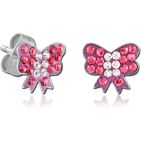 SURGICAL STEEL VALUE JEWELED BOW EAR STUDS PAIR