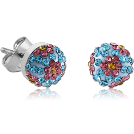 SURGICAL STEEL VALUE JEWELED ROUND EAR STUDS PAIR