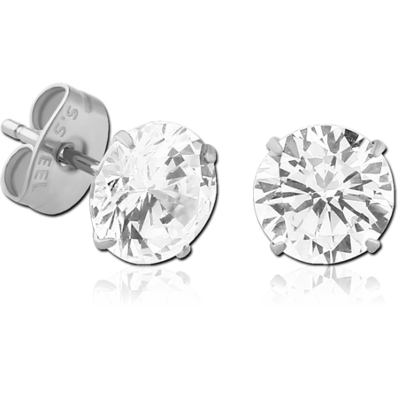 SURGICAL STEEL ROUND PRONG SET JEWELED EAR STUDS PAIR