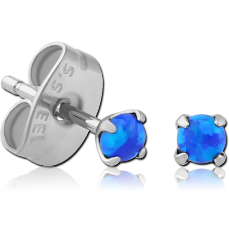SURGICAL STEEL ROUND SYNTHETIC OPAL PRONG SET JEWELED EAR STUDS PAIR