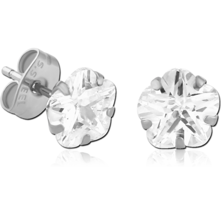 SURGICAL STEEL FLOWER PRONG SET JEWELED EAR STUDS PAIR