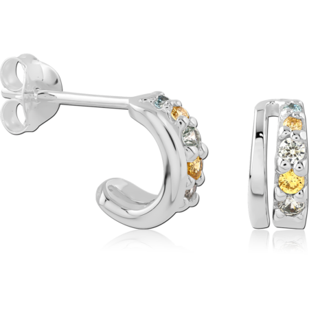 STERLING SILVER 925 PLATED JEWELED EAR STUDS PAIR