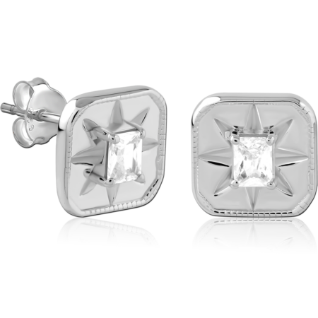 STERLING SILVER 925 PLATED JEWELED EAR STUDS PAIR